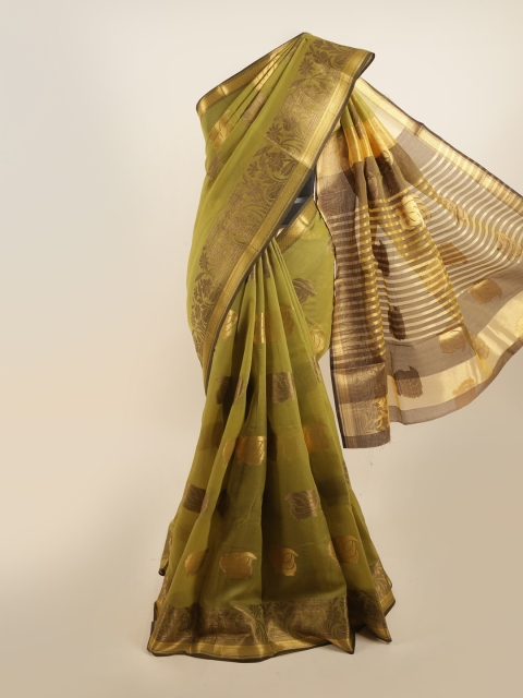 

Pothys Green & Gold-Toned Ethnic Motifs Zari Saree