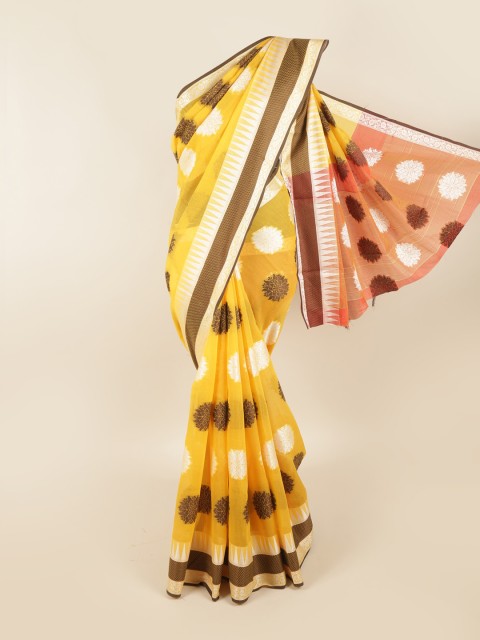 

Pothys Yellow & Silver-Toned Floral Saree