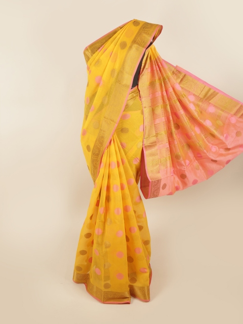 

Pothys Yellow & Gold-Toned Ethnic Motifs Zari Saree