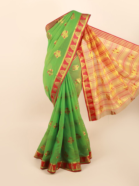 

Pothys Green & Gold-Toned Ethnic Motifs Zari Saree