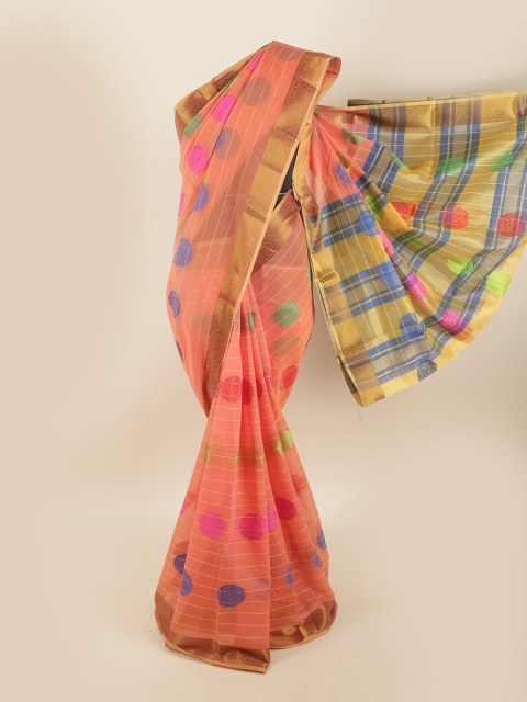 

Pothys Peach-Coloured & Gold-Toned Ethnic Motifs Zari Saree