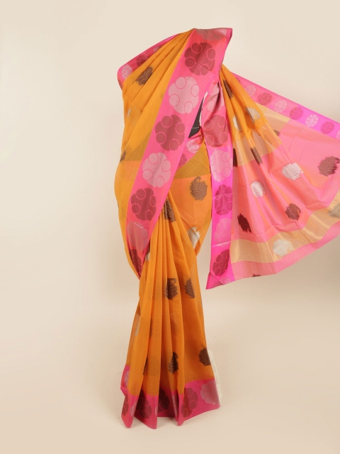 

Pothys Mustard & Pink Floral Zari Saree