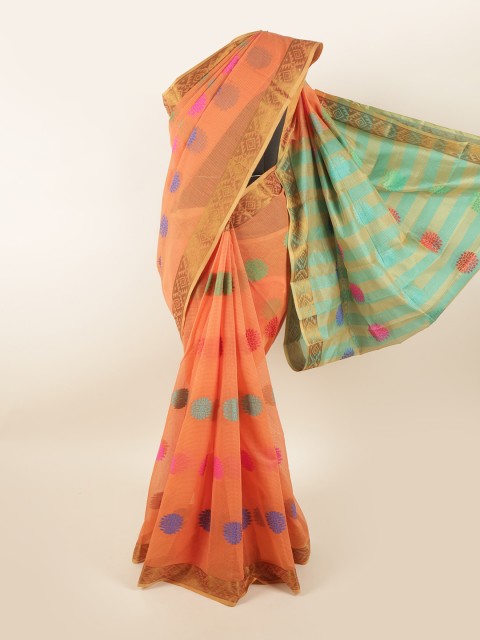 

Pothys Peach-Coloured & Gold-Toned Ethnic Motifs Zari Saree