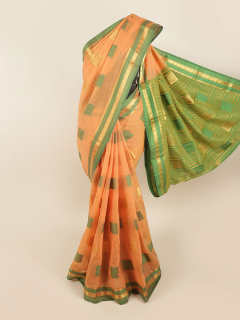 

Pothys Orange & Gold-Toned Floral Zari Saree