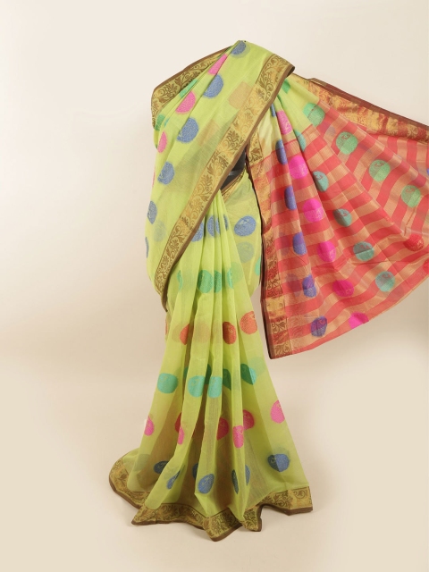 

Pothys Green & Gold-Toned Ethnic Motifs Zari Saree