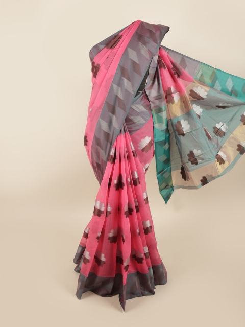 

Pothys Pink & Grey Floral Zari Saree