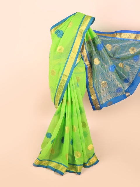 

Pothys Green & Gold-Toned Floral Zari Saree