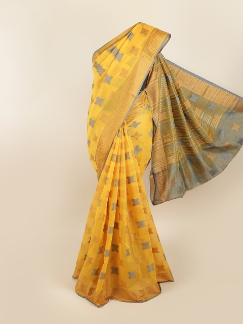 

Pothys Yellow & Grey Ethnic Motifs Zari Saree