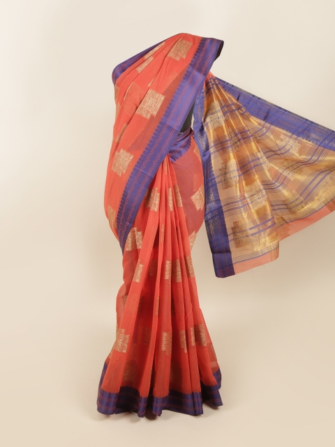 

Pothys Peach-Coloured & Gold-Toned Ethnic Motifs Zari Saree