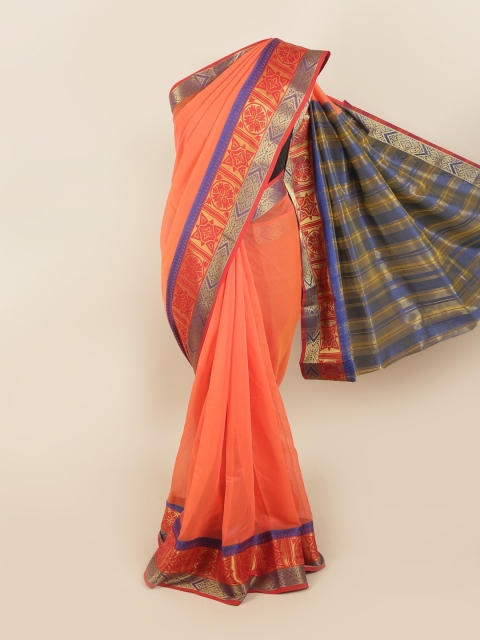 

Pothys Peach-Coloured & Gold-Toned Zari Saree