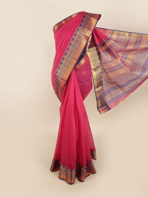 

Pothys Magenta & Gold-Toned Solid Zari Saree
