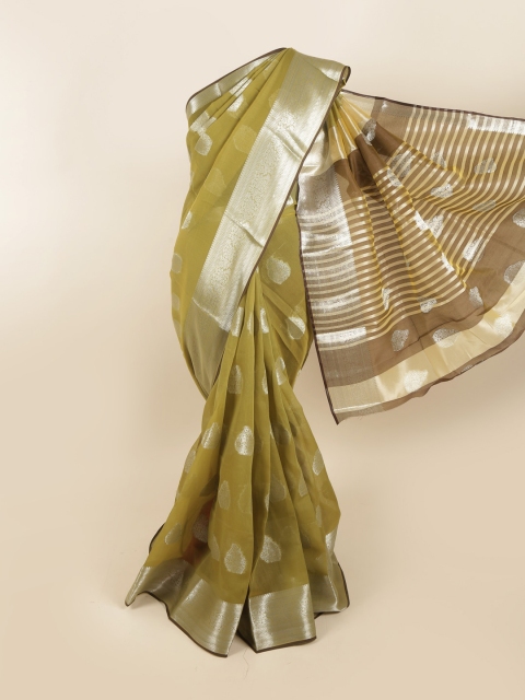 

Pothys Green & Silver-Toned Ethnic Motifs Zari Saree