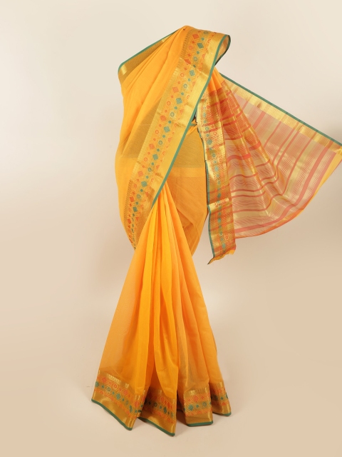 

Pothys Yellow & Gold-Toned Solid Zari Saree