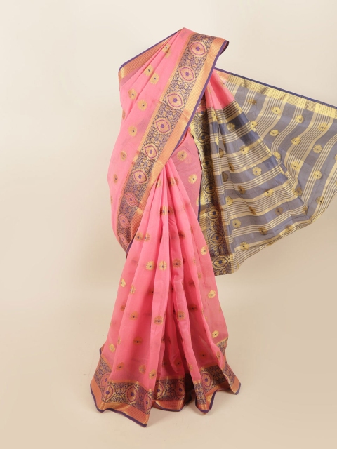 

Pothys Pink & Gold-Toned Ethnic Motifs Zari Saree