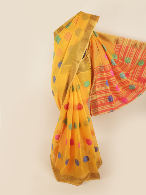 

Pothys Yellow & Green Floral Zari Saree