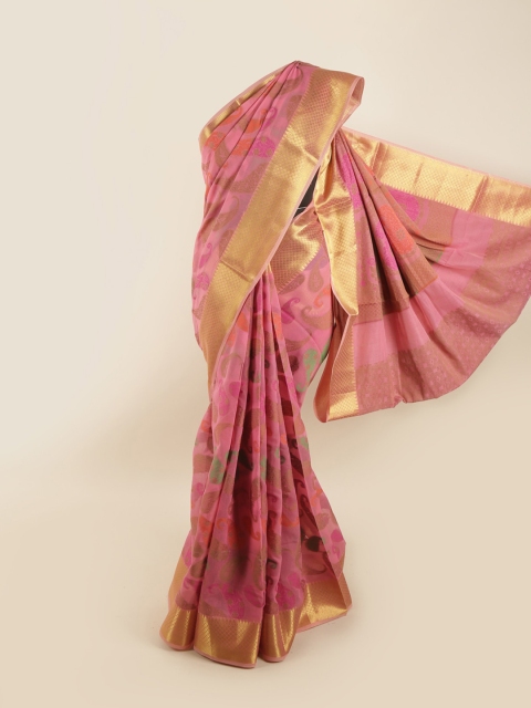 

Pothys Pink & Gold-Toned Paisley Zari Saree