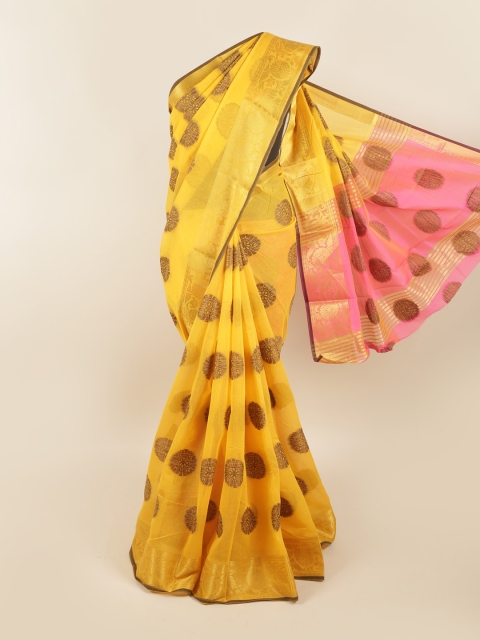 

Pothys Yellow & Gold-Toned Ethnic Motifs Zari Saree