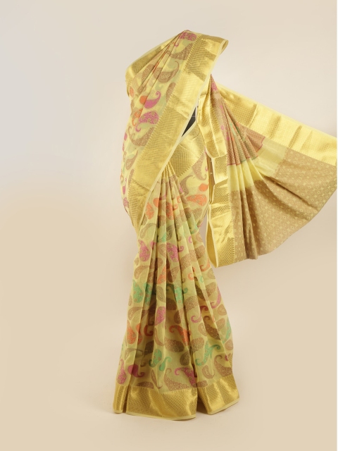 

Pothys Yellow & Gold-Toned Paisley Zari Saree