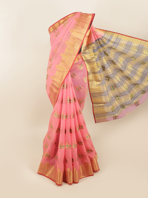 

Pothys Pink & Gold-Toned Ethnic Motifs Zari Saree