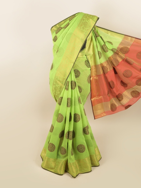 

Pothys Lime Green & Gold-Toned Floral Zari Saree