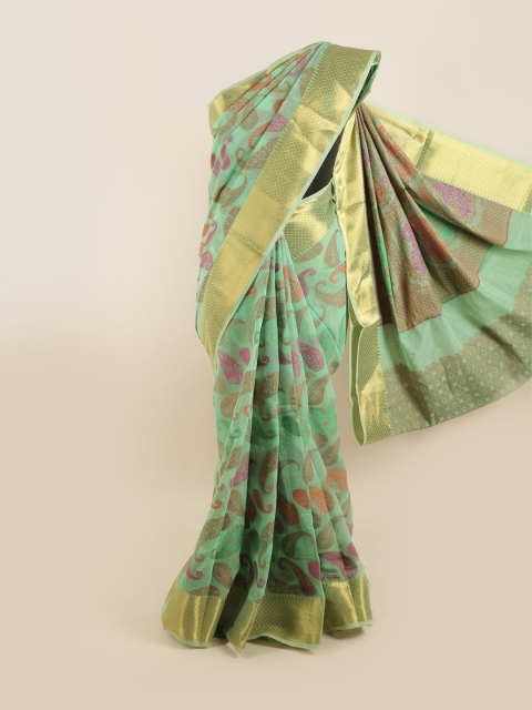 

Pothys Green & Gold-Toned Paisley Zari Saree