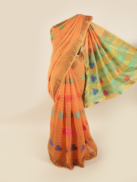 

Pothys Orange & Gold-Toned Woven Design Zari Saree