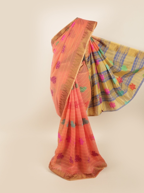 

Pothys Peach-Coloured & Gold-Toned Woven Design Zari Saree