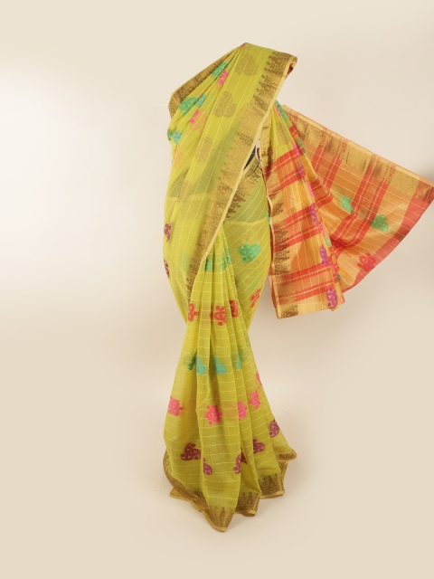 

Pothys Lime Green & Gold-Toned Woven Design Zari Saree