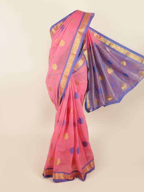

Pothys Pink & Gold-Toned Ethnic Motifs Zari Saree