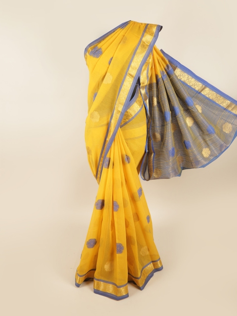 

Pothys Yellow & Blue Ethnic Motifs Zari Saree