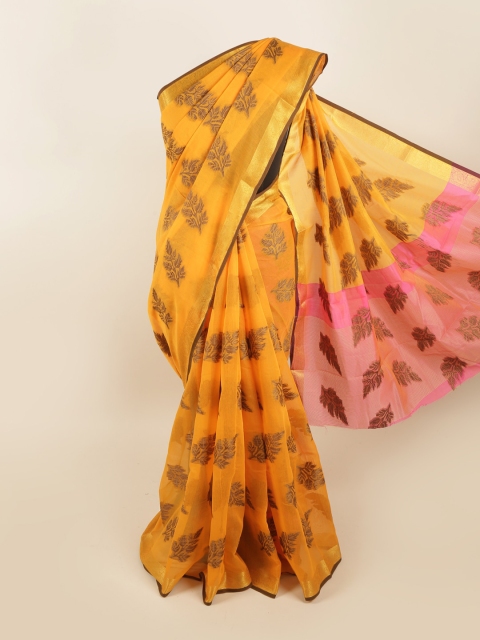 

Pothys Yellow & Gold-Toned Floral Zari Saree