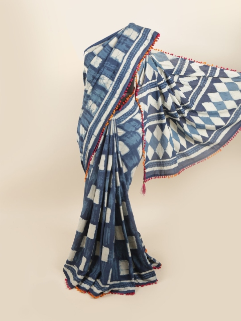 

Pothys Blue & Off White Batik Pure Cotton Saree