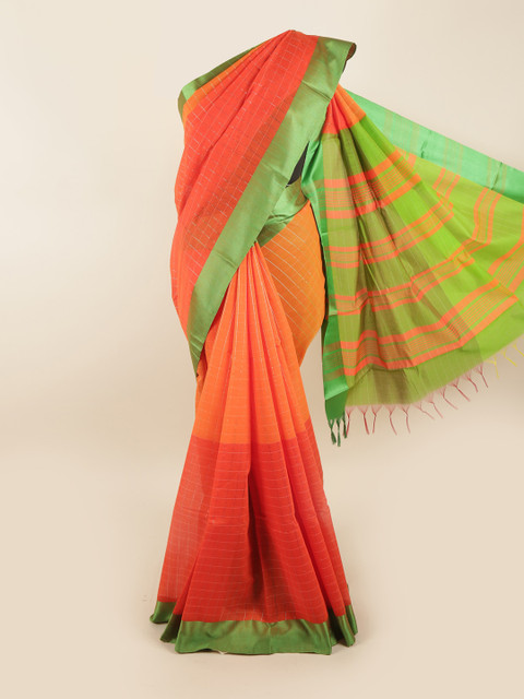 

Pothys Orange & Green Checked Zari Silk Cotton Saree