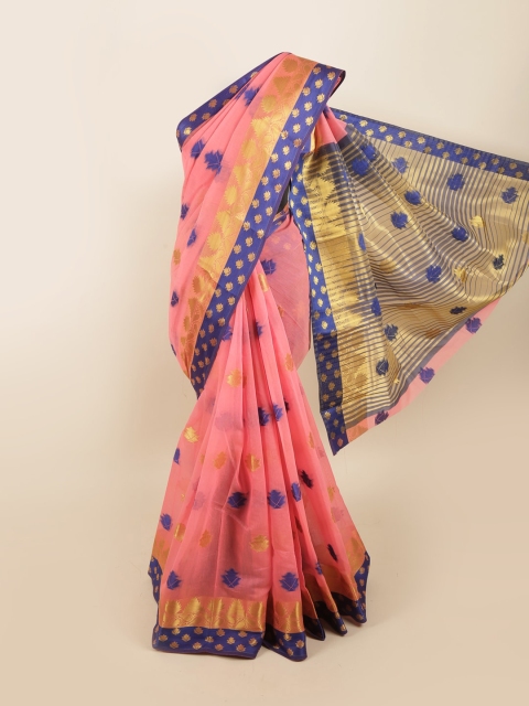 

Pothys Pink & Blue Floral Zari Saree