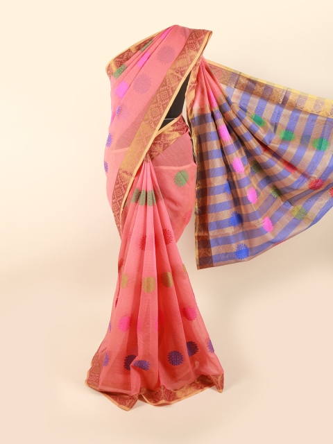 

Pothys Peach-Coloured & Gold-Toned Ethnic Motifs Zari Saree