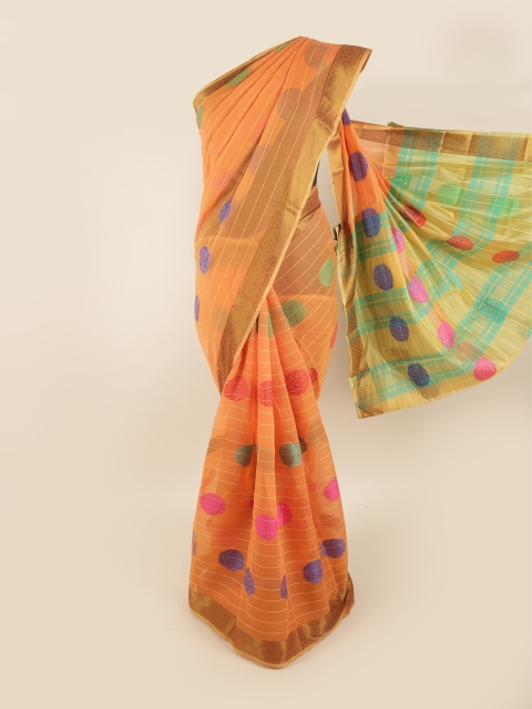 

Pothys Orange & Gold-Toned Ethnic Motifs Zari Saree
