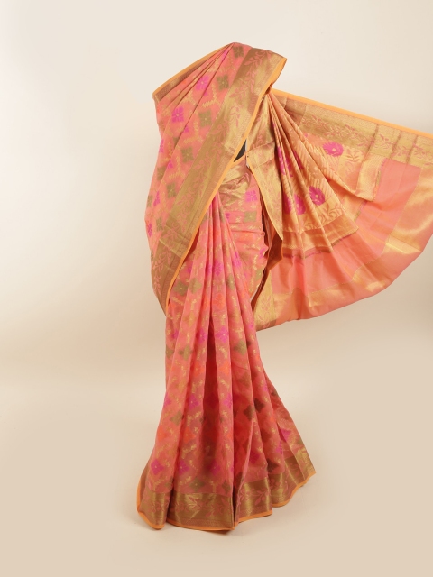 

Pothys Peach-Coloured & Green Woven Design Zari Saree