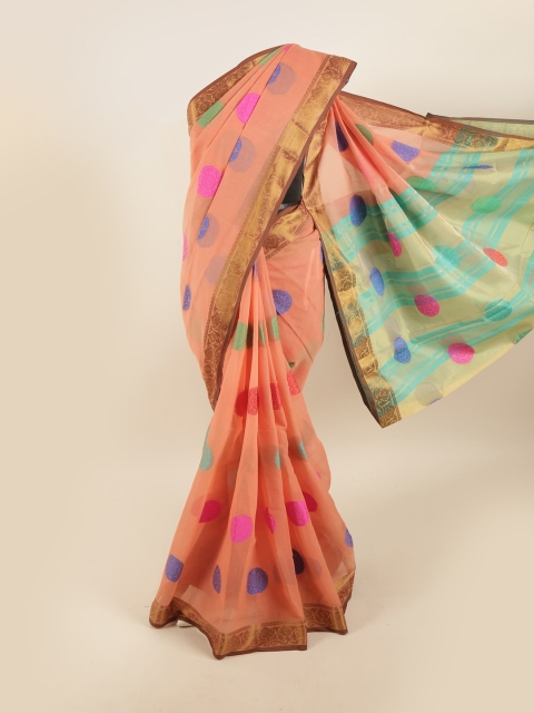 

Pothys Peach-Coloured & Pink Woven Design Zari Saree