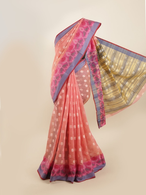 

Pothys Peach-Coloured & Blue Floral Saree