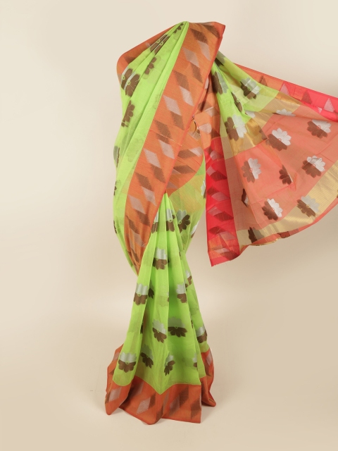 

Pothys Lime Green & Pink Floral Zari Saree