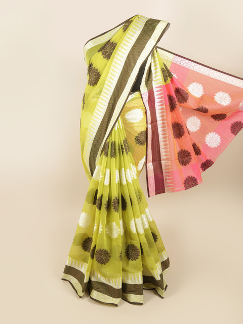 

Pothys Lime Green & White Floral Saree