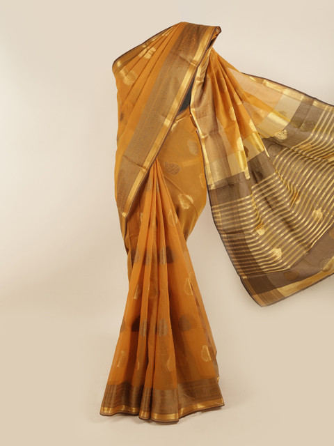

Pothys Mustard & Gold-Toned Ethnic Motifs Zari Saree