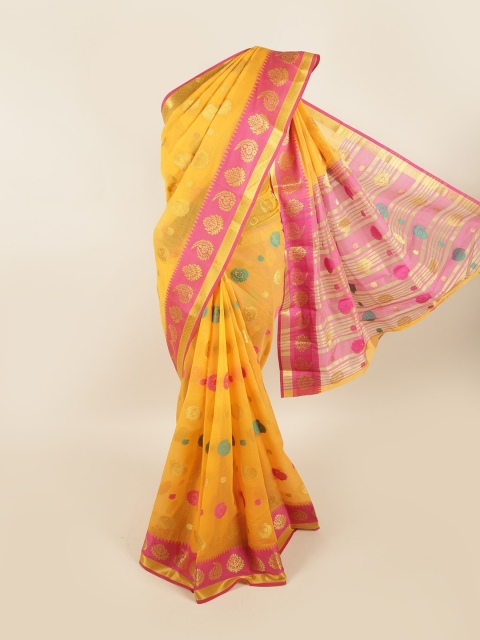 

Pothys Yellow & Pink Floral Zari Saree