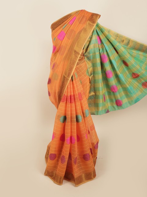 

Pothys Orange & Green Ethnic Motifs Zari Saree