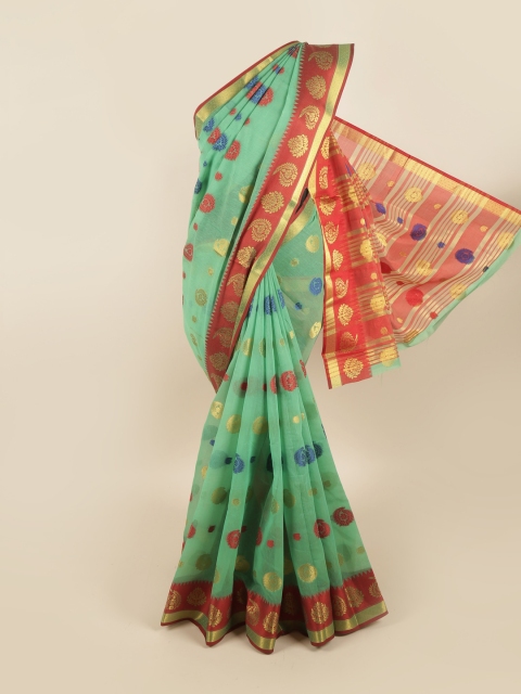 

Pothys Green & Red Ethnic Motifs Zari Saree