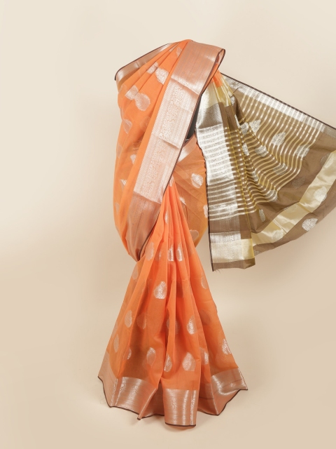 

Pothys Orange & Brown Ethnic Motifs Zari Saree