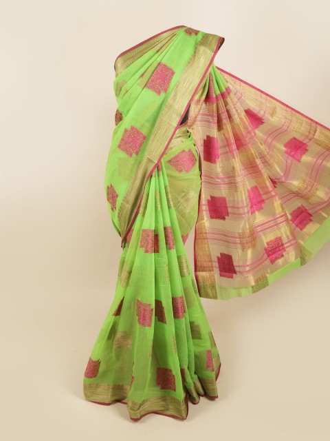 

Pothys Green & Pink Ethnic Motifs Zari Saree