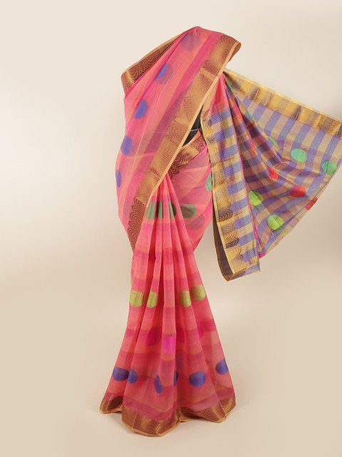 

Pothys Pink & Blue Ethnic Motifs Zari Saree
