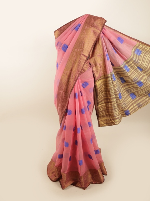 

Pothys Pink & Blue Ethnic Motifs Zari Saree