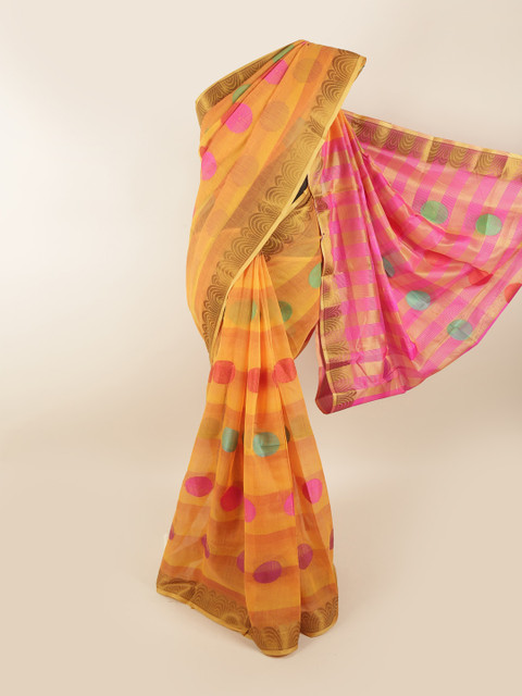 

Pothys Orange & Pink Ethnic Motifs Zari Saree